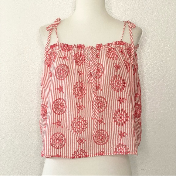 aerie Tops - AERIE Red Flower Striped Blouse